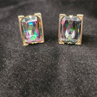 Swank gold tone cufflinks and tie clip set with iridescent mystic stone