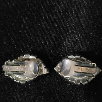Signed Weiss White Rhinestone Marquise Clip-On Earrings | Vintage Halo Statement Designer Jewelry