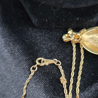 Vintage Avon Gold Tone Bow Necklace Blue Enamel Easter Egg Pendant Signed Charm