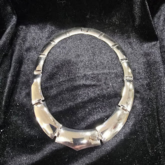 1980s Silver Tone Statement Collar Necklace Geometric Panel Bib Necklace Bold Chunky Runway Modernist Jewelry