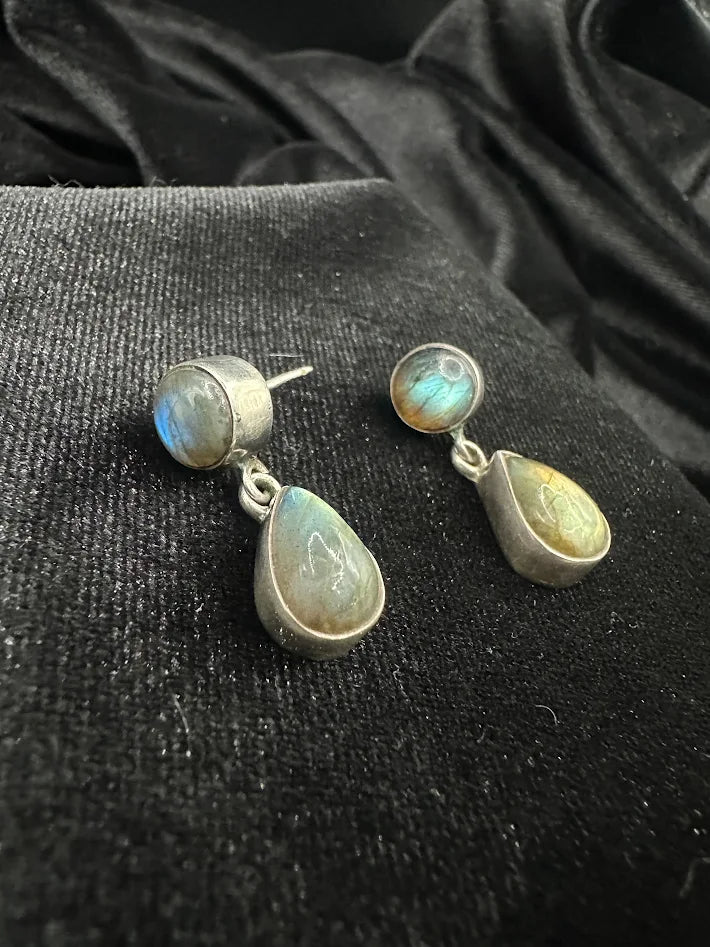 925 Sterling Silver Brown Labradorite Cabochon Necklace & Earring Set | Natural Gemstone | Earth Tone Statement Jewelry
