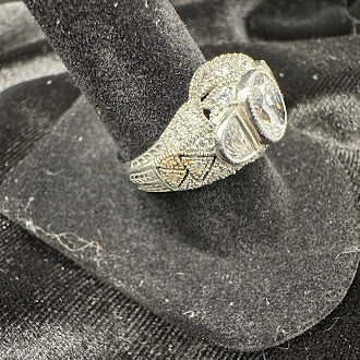 925 Sterling Silver CZ Pavé Heart Statement Ring | Vintage Style Halo Cocktail Ring Size 7