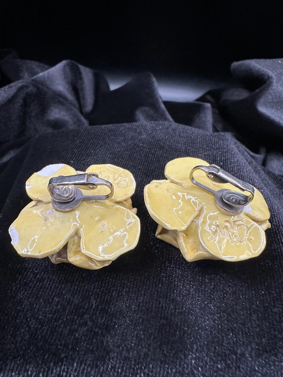 MYO Cream Pink Glazed Rose Clip Earrings