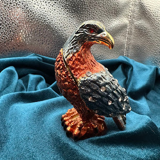 Blue and Brown Eagle Magnetic Trinket Box 3 Inch Solid Metal Hinged Design