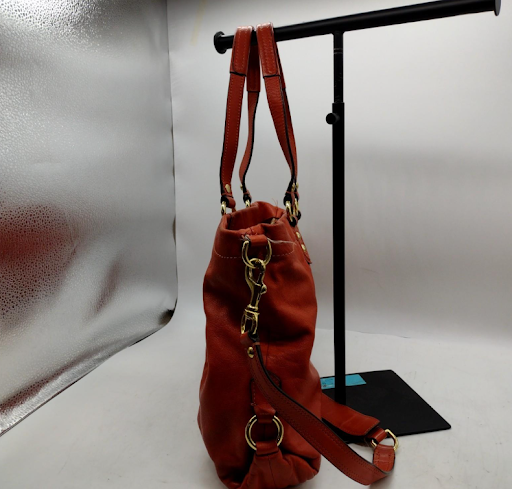 Coach orange leather slouchy shoulder bag with gold-tone hardware, view 3