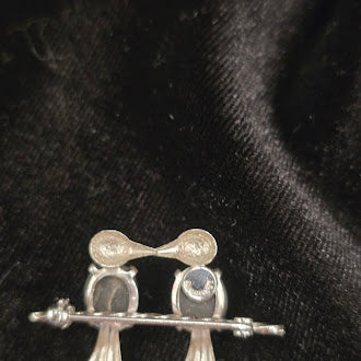 Signed A.S.Z. 925 Sterling Silver Jelly Belly Double Bird Brooch with Lucite Bodies