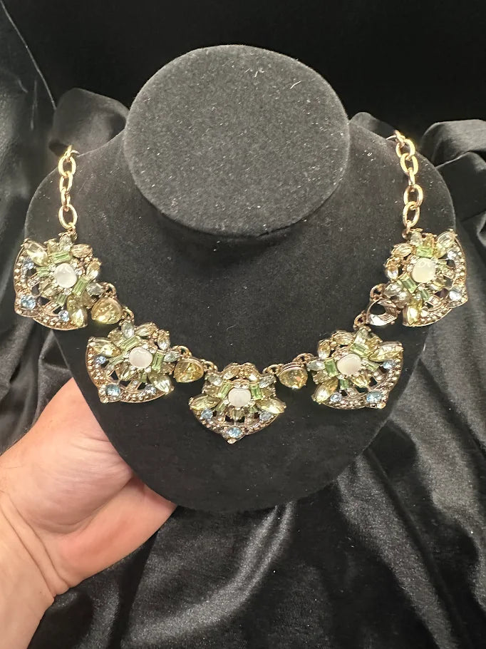 Aido Gold Tone Floral Crystal Statement Necklace