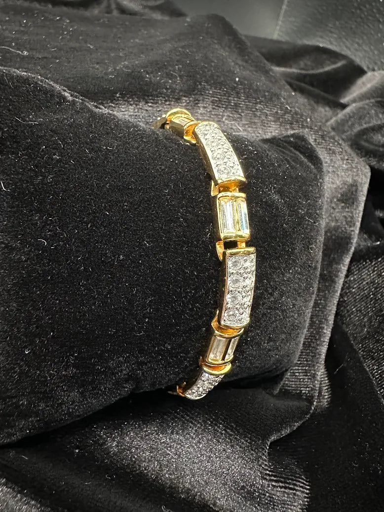 Swarovski Gold Tone Crystal Bracelet Baguette Accent Link Tennis Style Design