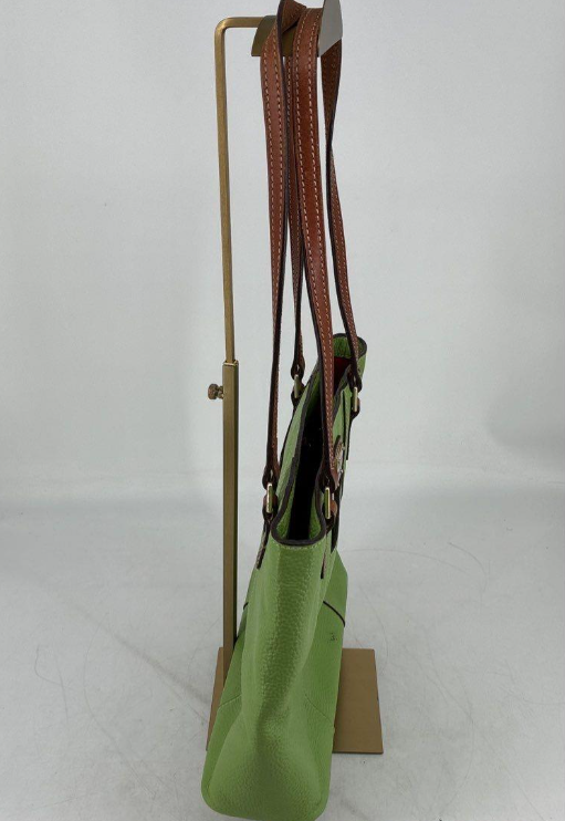 Dooney & Bourke Green Pebbled Leather Tote Bag Brown Straps Red Lining