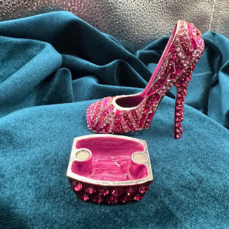 Silver tone Pink crystal high heel shoe trinket box with lift off lid