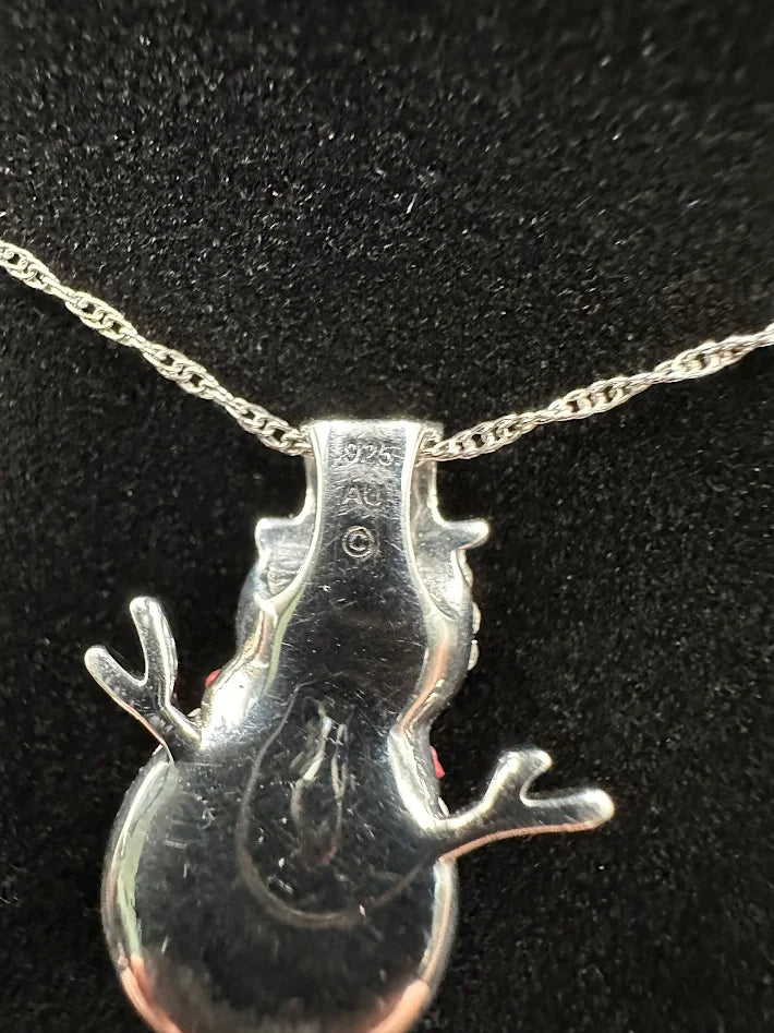 Sterling Silver 925 Snowman Pendant Necklace Crystal Pave 18” Chain Holiday Winter Charm
