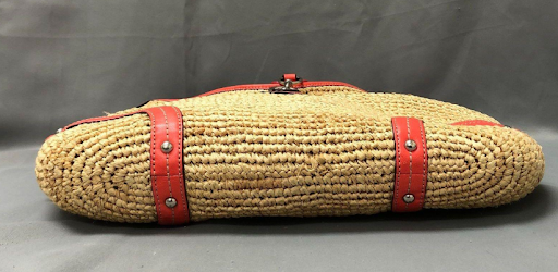 Coach oversized straw hobo with tangerine leather trim, view 8