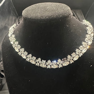 Vintage Trifari Silver Tone Art Deco Rhinestone Necklace