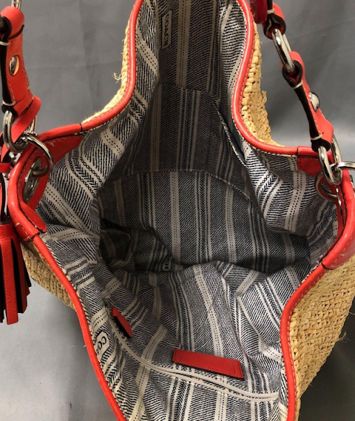 Coach oversized straw hobo with tangerine leather trim, view 6