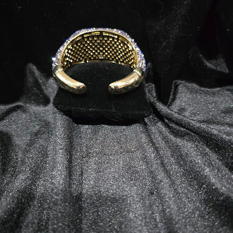 Vintage AKKAD Gold Tone Pavé Rhinestone Cuff Bracelet with Iridescent Crystal Sparkle, Wide Statement Design, Glam Estate Evening Style