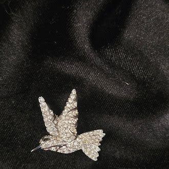 Signed Swarovski silver-tone dove in flight brooch with pavé clear crystals, view 2