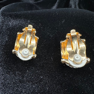 Swarovski Gold Tone Pavé Crystal Clip Earrings Dome Huggie Style Rhinestone Designer Jewelry