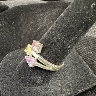 Sterling Silver Pastel Gemstone Ring Purple, Green & Pink Crystal Cluster Size 7
