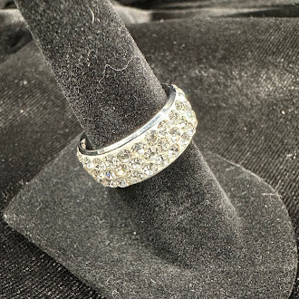 Vintage Rhodium Wide Pavé Crystal Multi-Row Statement Ring