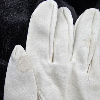White opera-length dress gloves with ruched wrists, with original packaging, view 5