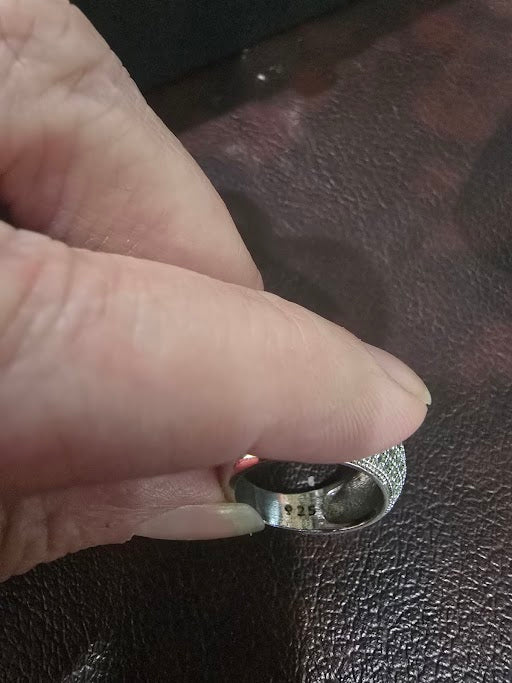 Sterling Silver Pavé Crystal Dome Cocktail Ring Wide Sparkle Band Size 6.75