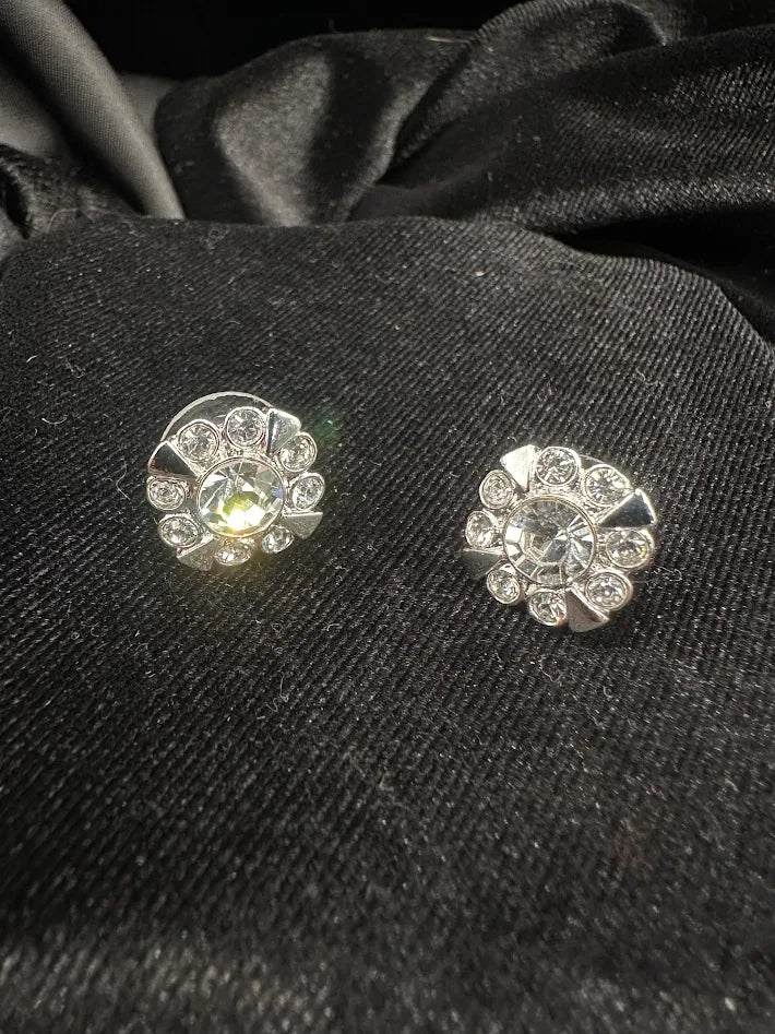 Signed Monet silver-tone round crystal cluster stud earrings, view 2