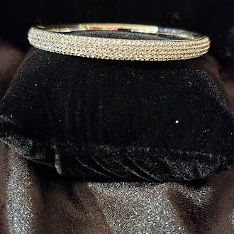 Vintage Napier Crystal Pavé Bangle Bracelet Set of 3 in Silver and Yellow Rose Gold Tone, Stackable Skinny Bangles, Elegant Estate Style