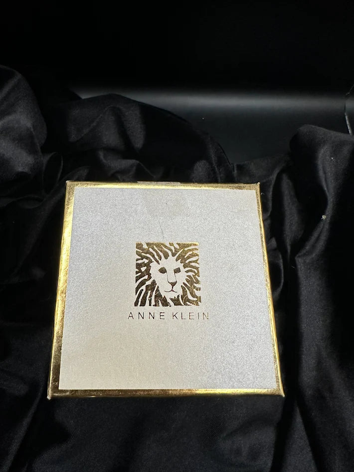 Anne Klein gold-tone bird on branch brooch with clear crystals and blue, green and red enamel, with box, view 5
