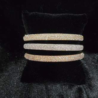 1960s Napier Crystal Pavé Bangle Bracelet Set of 3 in Silver and Yellow Rose Gold Tone, Stackable Skinny Bangles, Elegant Estate Style