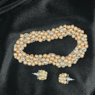 Vintage Faux Pearl and Crystal Necklace with Matching Earrings