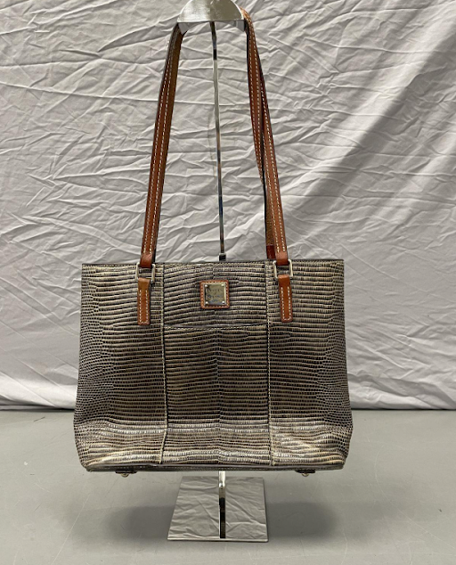 Dooney & Bourke Lizard Embossed Leather Tote, Grey Structured Shoulder Bag