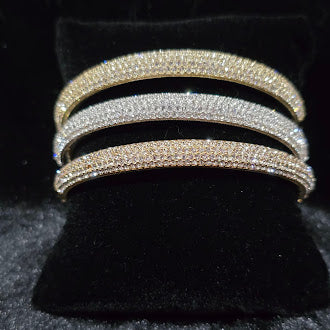Vintage Napier Crystal Pavé Bangle Bracelet Set of 3 in Silver and Yellow Rose Gold Tone, Stackable Skinny Bangles, Elegant Estate Style