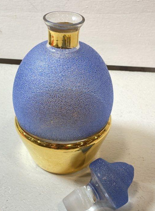 Textured Frosted Blue Glass Decanter and Glasses Set, 7-Piece