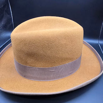Bailey tan felt wide brim hat with taupe ribbon band