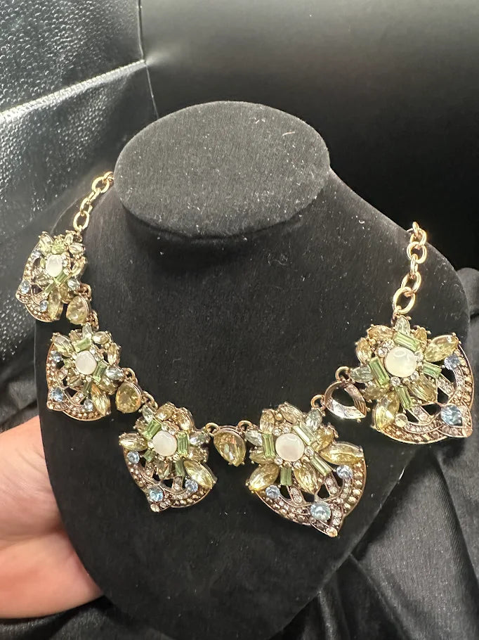 Aido Gold Tone Floral Crystal Statement Necklace
