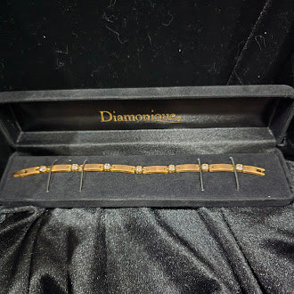 Vintage Diamonique Copper Tone Rhinestone Link Bracelet with Original Box, Simulated Diamond Tennis Style Bracelet 18.5cm Estate Glam Jewelry