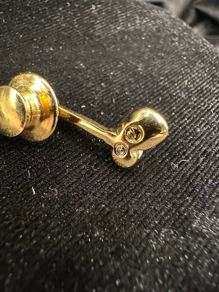 Gold-tone lapel pin with clear crystal pavé and a single faux pearl, view 5