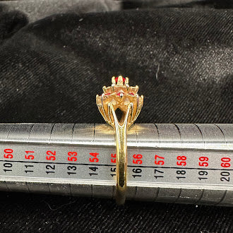 Vintage Style Gold Electroplate Ruby Red & Clear Crystal Floral Cocktail Ring – Size 6.75