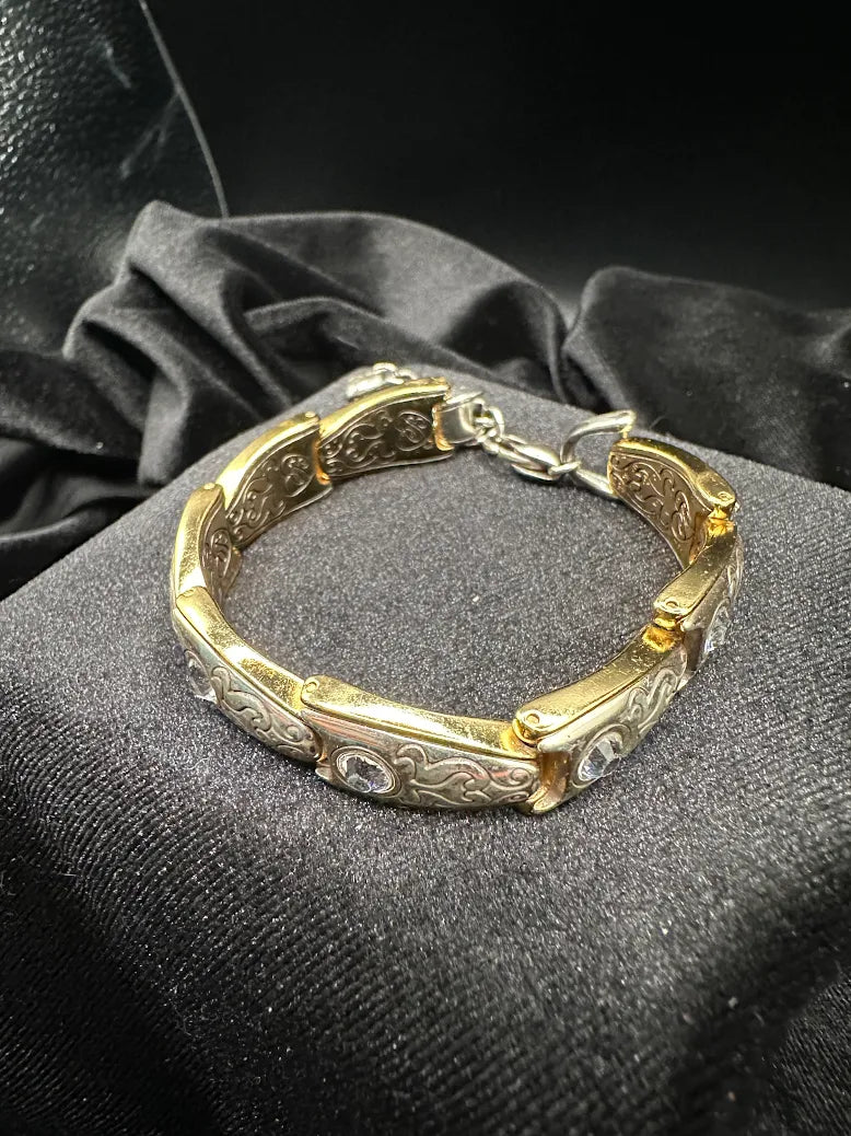 Brighton Collectibles Two Tone Scroll Link Bracelet Gold Silver Tone Crystal Accent Bracelet