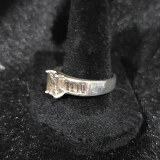 925 Sterling Silver Princess Cut Cubic Zirconia Ring with Baguette Accents Size 9.75 | Elegant Cocktail Ring