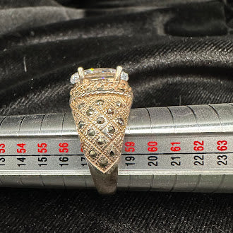 Gold Tone Filigree Oval CZ Statement Ring Vintage Cocktail Ring Size 8.5