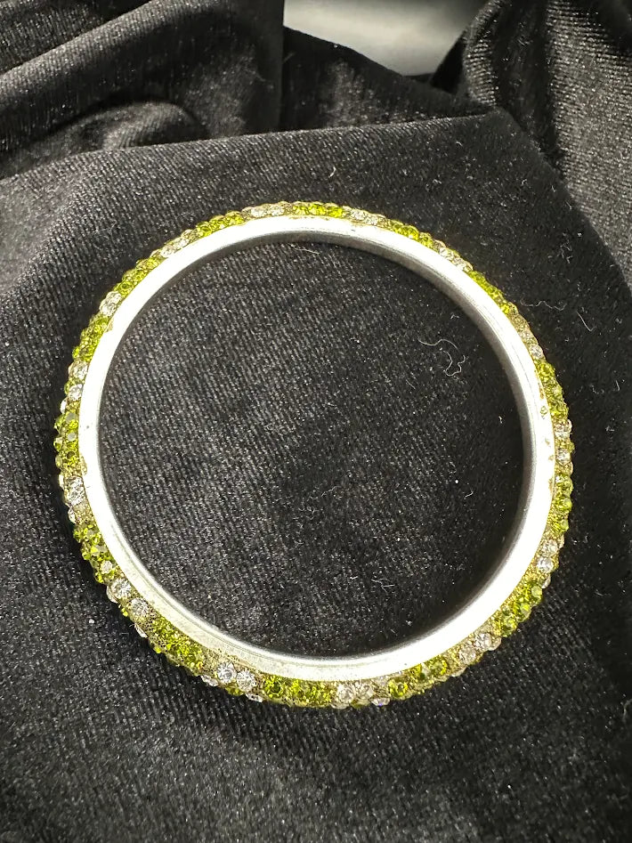 Green Rhinestone Bangle Bracelet Silver Tone Crystal Stackable Fashion Jewelry Slim Sparkle Bracelet