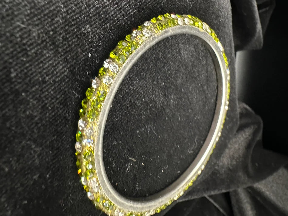 Green Rhinestone Bangle Bracelet Silver Tone Crystal Stackable Fashion Jewelry Slim Sparkle Bracelet