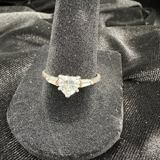 Silver Tone Heart Crystal Solitaire Ring