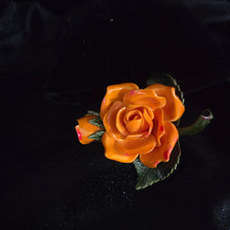 Orange Rose Brooch and Matching Clip-on Earring Set