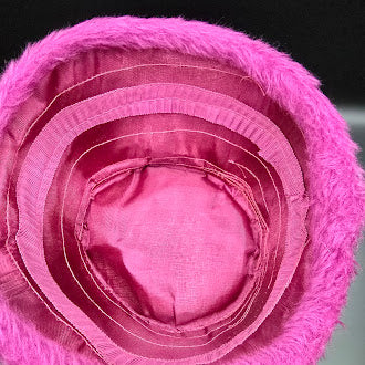 Fuchsia faux fur tiered satin band hat