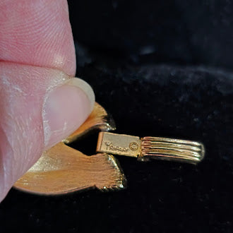 Vintage Crown Trifari Gold Tone Textured Link Bracelet with Safety Chain, Brushed Finish Oval Links, Classic Estate Designer Style, 55g