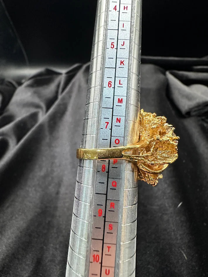 Vintage Gold Tone Leaf Cluster Ring Clear Rhinestone Statement Ring Floral Cocktail Ring