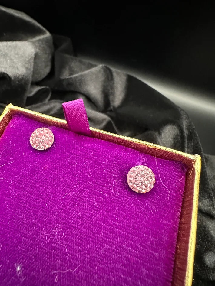 Vintage Pink Spinel Pavé Dome Stud Earrings with M. Miller's Diamond Jewelry Box