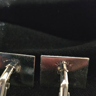 Swank Silver Tone Square Cufflinks Black Inlay Geometric Mid-Century Men’s Jewelry